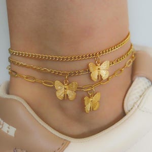 Butterfly Women Charm Anklet - Butterfly chain necklace, Bracelet Body Jewelry with Butterfly Wing Charm Gold Summer Jewelry Her Women Mom