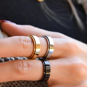 Gold Spinner Rings Men, Black Spinner Rings Women, Gold Filled Fidget Ring, Mens Stainless Steel Spinner Finger Rings, Waterproof Rings