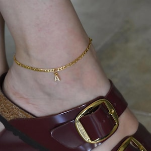 18k Gold Letter Custom Anklet, Initial Pearl Daily Anklet Personalized K R A C Dainty Ankle Gold Birthday Anniversary Jewelry Gift for Women