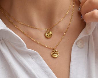 Collar chapado en oro con la ciudad de Nueva York, Los Ángeles, colgante con moneda vintage, collar conmemorativo de cumpleaños y aniversario, joyería para mujer y niña.