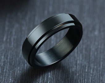 Fidget Spinner Black Rings Anxiety Ring Engraved Men Rings Black Personalized Women Mens His Rings Filled Finger Hematite Waterproof Rings