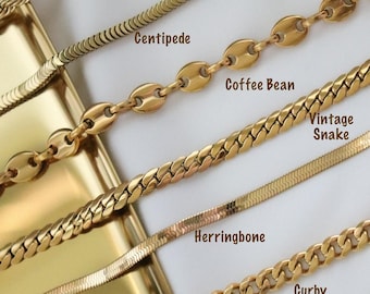 Gargantilla chapada en oro de 18 quilates con forma de grano de café, gargantilla de malla vintage, espiga, cadena de cuerda, collar curvo, joyería navideña de acero inoxidable, regalo
