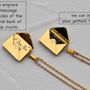 Gold Personalized Envelope Locket Necklace Secret Message Necklace Photo Necklace Custom Necklace gift for Mom Best friend gift Valentine