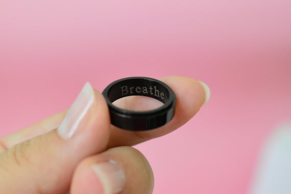 Fidget Spinner Black Rings Anxiety Ring Engraved Men Rings Black Personalized Women Mens His Rings Filled Finger Hematite Waterproof Rings