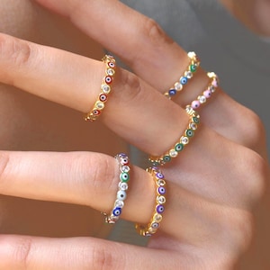 Gold Evil Eye Rings, Adjustable Women Rings, Boho Pride Jewelry Stackable Ring · Red Pink Green Purple Colorful Eye Ring, Elden Sage Ring