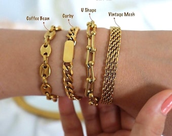 Custom Name Gold Shape Vintage Mesh Bracelet Vintage Jewelry  Bracelet Stainless Steel Waterproof AntiTarnish Gold Jewelry Gift Mom Bracelet