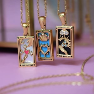 Tarot Cards Birthday Necklace, Sun Lover Star Moon Magician Empress Knight Pendant, Astrology Tarot Deck Best Birthday Her Women Girl Gift