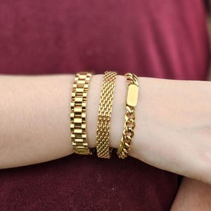 18k Gold Shape Vintage Mesh Bracelet Vintage Jewelry Gold Bracelet Stainless Steel Waterproof Anti tarnish Gold Jewelry Gift Mom Bracelet