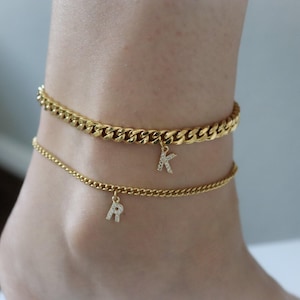 Gold Filled Letter Custom Anklet, Initial Pearl Daily Anklet, Personalized R G A C Dainty Anklet Gold Stainless Steel Jewelry Gift for Women