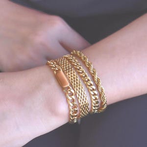 18K Filled Gold Bracelet Vintage Retro Mesh Bracelet Stainless Steel Chain SET WATERPROOF Jewelry Bracelet Herringbone Chain Women Christmas