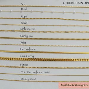 a variety of gold and silver chain options, each with different designs and finishes, available both in gold and silver.