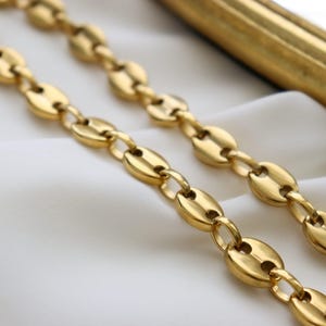 18K Gold Filled Coffee Bean Chains Necklaces For Mom Women Men Punk Stainless Steel Jewelry Pig Nose Link Chains Choker WATERPROOF Necklace