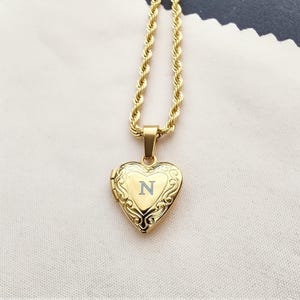 Heart Locket Necklace, Gold Necklace, Lovers Gift for Her Woman N Love pendant Heart Picture Locket Personalized Waterproof Mothers Day Gift