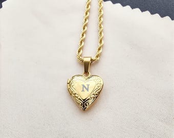 Heart Locket Necklace, Gold Necklace, Lovers Gift for Her Woman N Love pendant Heart Picture Locket Personalized Waterproof Mothers Day Gift