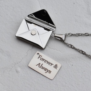 Silver Envelope Locket Necklace,  Message Necklace Custom Personalized Mail Letter Best Photo Necklace Jewelry Waterproof Gift For Him