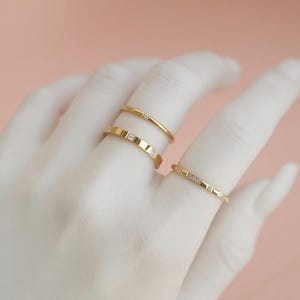 Minimalist Rings Set 18K Gold Solitaire Promise Rings, Band Stacked Rings Vintage Jewelry Sparkly Stone Multiple Stone Three 3 Stone Ring