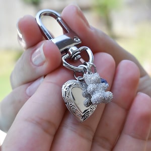 Llavero de plata con dije múltiple para bolso, dije con piedra natal en forma de corazón de plata o oro, llavero personalizado para bolso, accesorios para ella, regalo