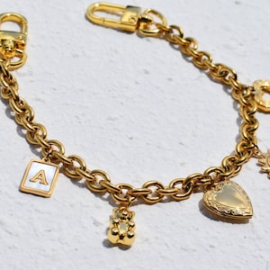 Dije de bolso personalizado, cadena de bolso bañada en oro con dije múltiple, dijes para bolso de mujer, medallón con inicial de piedra de nacimiento para accesorios de bolso