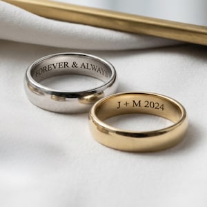 Gold Silver Wedding Band Personalized Rings Silver Band Ring Engagement Stackable Rings Couple Rings Promise Rings WATERPROOF Gift For Her