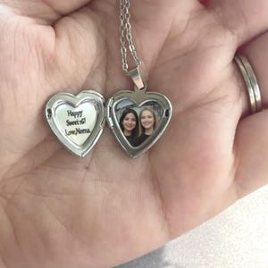 Silver Heart Locket Necklace Custom Engraved Stainless Steel Photo Necklace, Personalized Gifts, Memorial Christmas for Her Him Minimalist