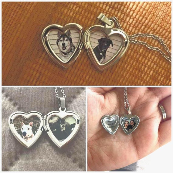 Sparkly Silver Heart Locket Necklaces Dog Pet Cat Paw Girl Custom Silver Heart Locket Necklace Personalized Gifts Necklace Gift for Her Him