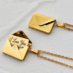 Gold Personalized Envelope Locket Necklace Secret Message Necklace Photo Custom I Love You Date Gift for Mom Best Friend Mothers Day Gift