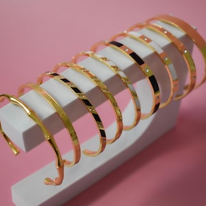 Gold Filled Bracelet, Set Cuff Waterproof Bracelet, Black - White - Gold - Stackable Personalized Gift Women Engraved Best Birthday Bracelet