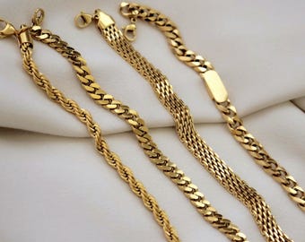 Custom Gold Shape Vintage Mesh Bracelet Vintage Jewelry Gold Bracelet Stainless Steel Waterproof Anti tarnish Gold Jewelry Gift Mom Bracelet