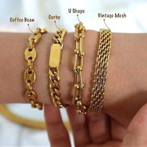 Custom Name Gold Shape Vintage Mesh Bracelet Vintage Jewelry  Bracelet Stainless Steel Waterproof AntiTarnish Gold Jewelry Gift Mom Bracelet
