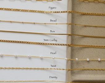 18K Gold gefüllte Halskette, Gliederkette, gedrehte Figaro-Kette, Fischgräten-Halskette, goldgefüllte Halskette für Frauen, wasserfeste Halskette