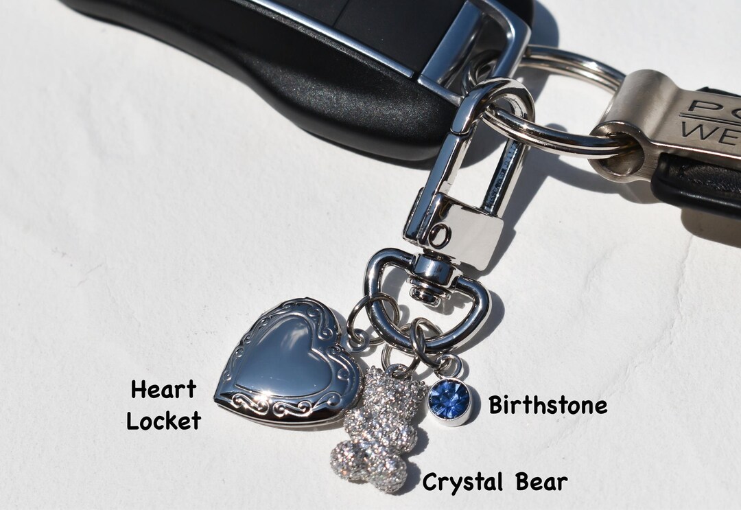 Silver Car Key Chain, Locket Bag Multiple Charm, Silver Heart ...