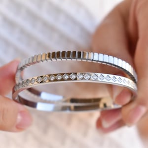 Sparkly Silver Bangle Bracelet, Cuff Bracelet, Crystal Zircon Diamond Bracelet, Couples Friendship Cuff Bracelet,Silver Silver Women Jewelry