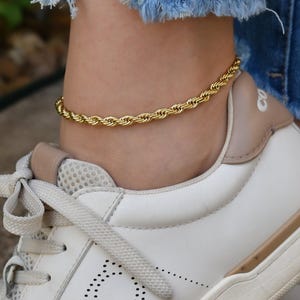 Gold Filled Rope Anklets Vintage Look Twist Chain Anklet, Gold Jewelry Anklet, Bracelet SET Waterproof Gold Women Jewelry Handmade Gift Her