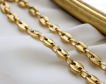 18K Gold Filled Coffee Bean Chains Necklaces For Mom Women Men Punk Stainless Steel Jewelry Pig Nose Link Chains Choker WATERPROOF Necklace
