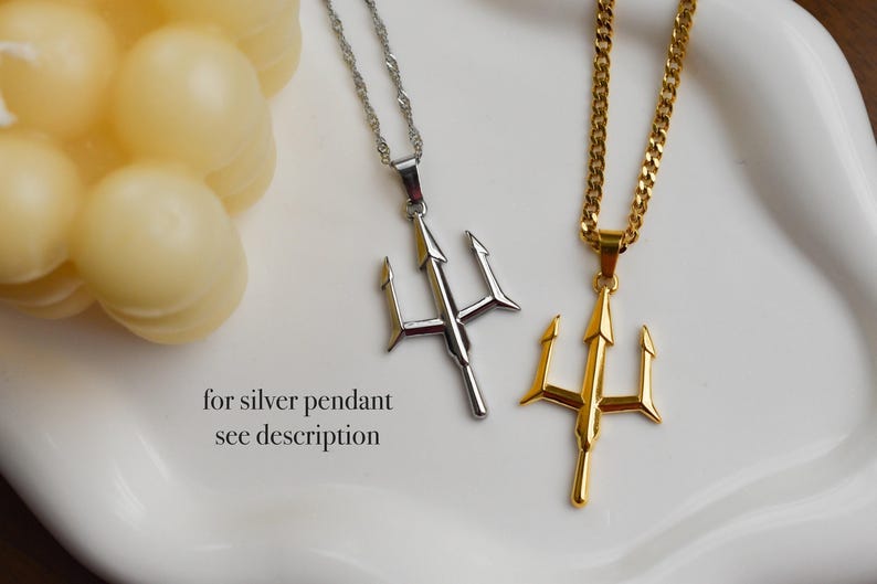 Poseidon Dad Gift Necklace, Trident Pendant 18K GOLD Chain Necklace · Luck Trinity Spirit Protection Men's Necklce Women Jewelry mom image 14