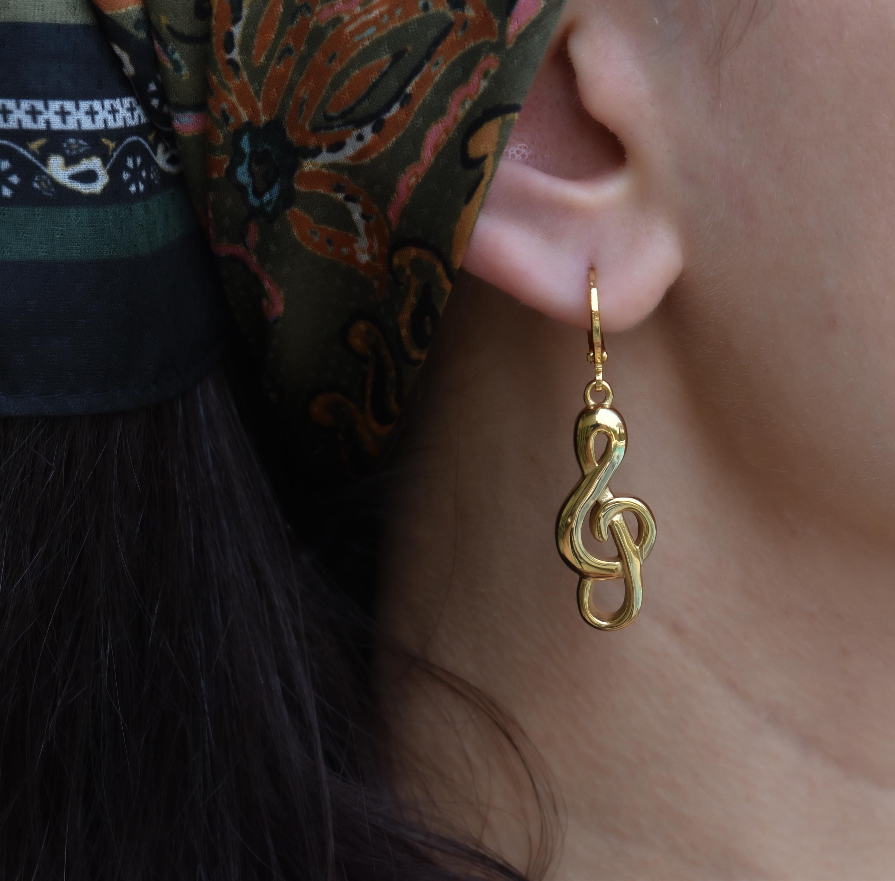 Musical Note Hoop Gold Treble Clef Hoop Earrings, Musical Note Earrings Music Lover ...