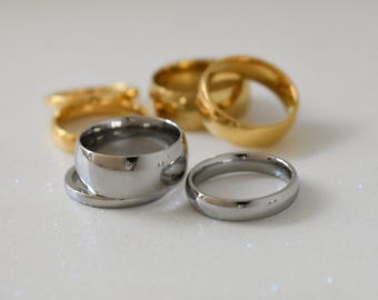 Gold and silver wedding band rings Silver Band Ring Engagement Ring Stackable Rings Couple Rings Promise Rings WATERPROOF Non-Tarnish Rings
