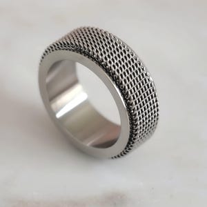 Sterling Silver Spinner Rings Dad- Silver Men Rings- Fidget Ring Man- Black Band Rings- Fidget Ring For Fathers- Silver Couple Rings