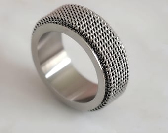 Sterling Silver Spinner Rings Dad- Silver Men Rings- Fidget Ring Man- Black Band Rings- Fidget Ring For Fathers- Silver Couple Rings
