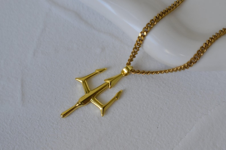 Poseidon Dad Gift Necklace, Trident Pendant 18K GOLD Chain Necklace · Luck Trinity Spirit Protection Men's Necklce Women Jewelry mom image 5