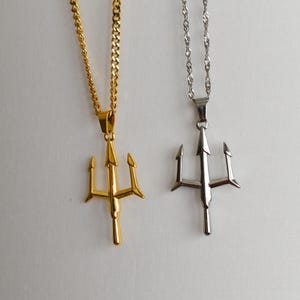 Poseidon Dad Gift Necklace, Trident Pendant 18K GOLD Chain Necklace · Luck Trinity Spirit Protection Men's Necklce Women Jewelry mom image 15