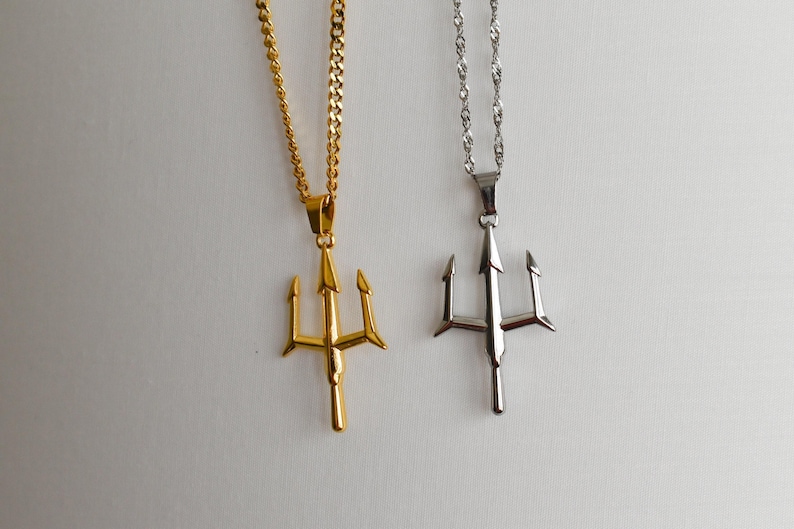 Poseidon Dad Gift Necklace, Trident Pendant 18K GOLD Chain Necklace · Luck Trinity Spirit Protection Men's Necklce Women Jewelry mom image 15