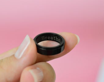 Fidget Spinner Black Rings Anxiety Ring Engraved Men Rings Black Personalized Women Mens His Rings Filled Finger Hematite Waterproof Rings