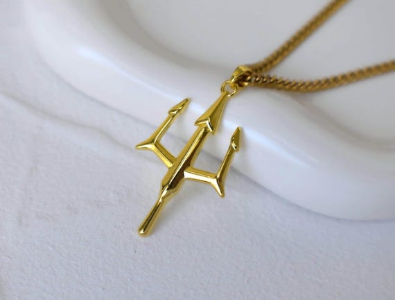 Poseidon Dad Gift Necklace, Trident Pendant 18K GOLD Chain Necklace · Luck Trinity Spirit Protection Men's Necklce Women Jewelry mom