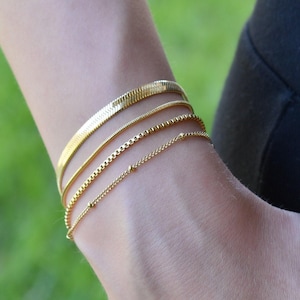 Gold Bracelet Gift Mom, Beaded Bracelet, Anklet Gold Girl, Filled Chain Pearl Bracelet Waterproof Non Tarnish Everyday Jewelry Gift Mom