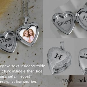Silver Heart Locket Necklace Custom Engraved Stainless Steel Photo Necklace, Personalized Gifts, Memorial Christmas for Her Him Minimalist