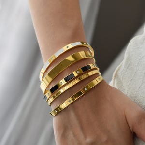 Gold FILLED Cuff Custom Bracelet Mom Gift Friend Stacked Set Statement 9 Bracelets, Personalized Bangle Engraved Message Memorial WATERPROOF