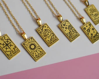 Gold Filled Zodiac Tarot Necklace Earrings Set - Gold Rectangle Zodiac Sign Jewelry - Astrology Constellation Necklaces -Best Gift for Women