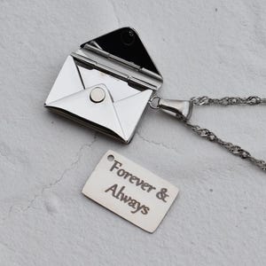 Silver Envelope Locket Necklace,  Message Necklace Custom Personalized Mail Letter Best Photo Necklace Jewelry Waterproof Gift For Him
