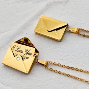 Gold Personalized Envelope Locket Necklace Secret Message Necklace Photo Custom I Love You Date Gift for Mom Best Friend Mothers Day Gift